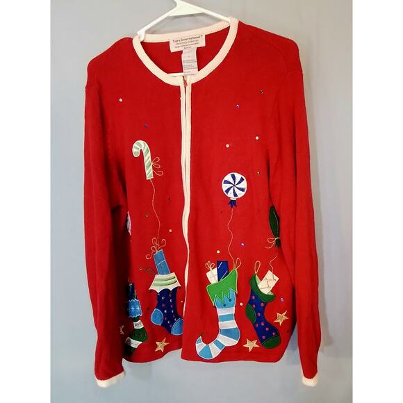 Tiara International;  Red Christmas vintage sweater - Picture 3 of 8